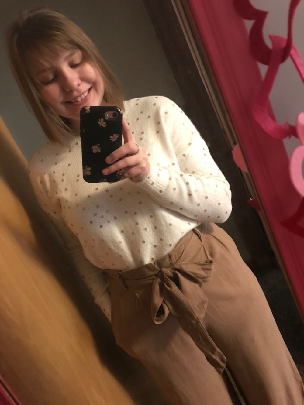 Cream Crewneck Sweater with Gold Dot Accents